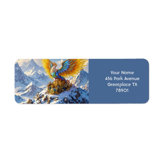 Etiqueta Fantasy Cute Steampunk Mountains Phoenix (Frente)