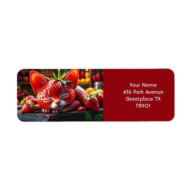 Etiqueta Fantasy Cute Strawberry Lovely Kitten (Frente)