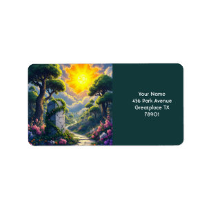 Etiqueta Fantasy Cute Sun Nubes Forest