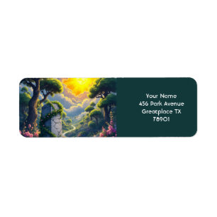 Etiqueta Fantasy Cute Sun Nubes Forest