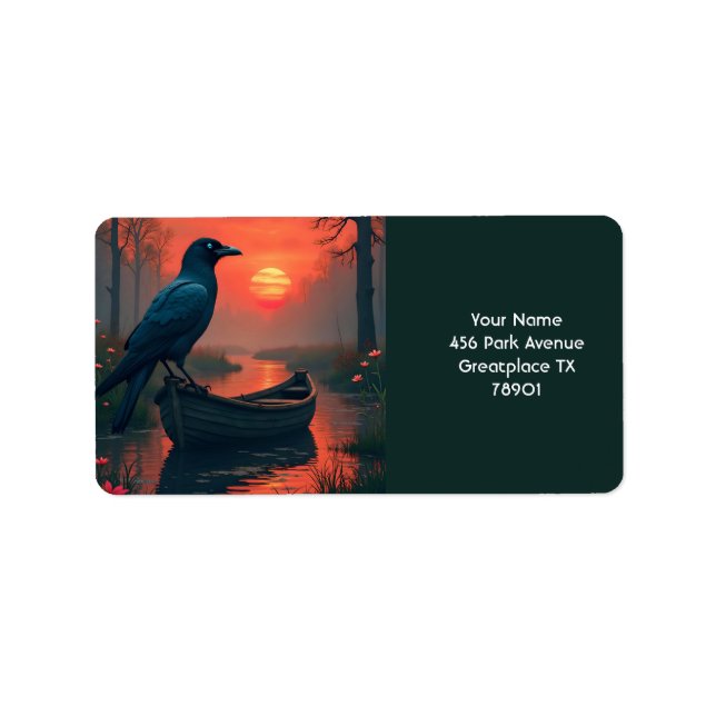 Etiqueta Fantasy Cute Sunset Boat Raven (Frente)