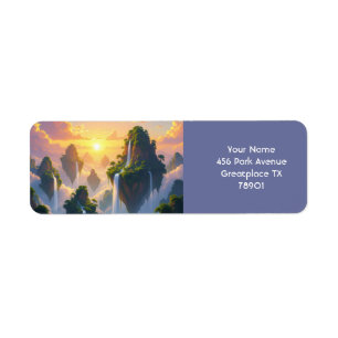 Etiqueta Fantasy Cute Sunset Islands Waterfalls