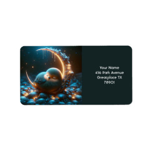 Etiqueta Fantasy Cute Tiny Bird Moon