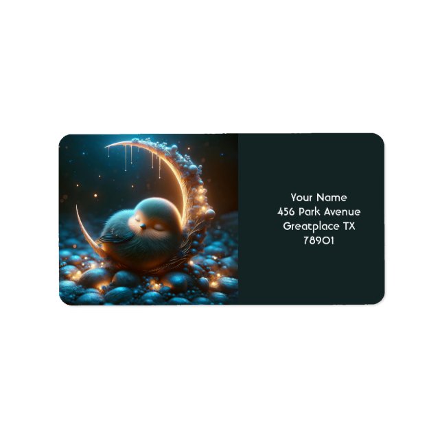 Etiqueta Fantasy Cute Tiny Bird Moon (Frente)