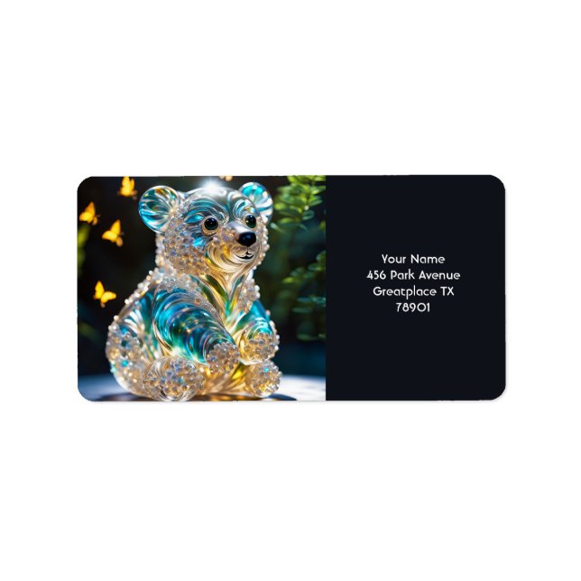 Etiqueta Fantasy Cute Vivid Glass Blue Bear (Frente)