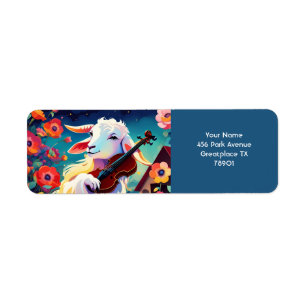 Etiqueta Fantasy Cute Vivid Goat Jugando Violin