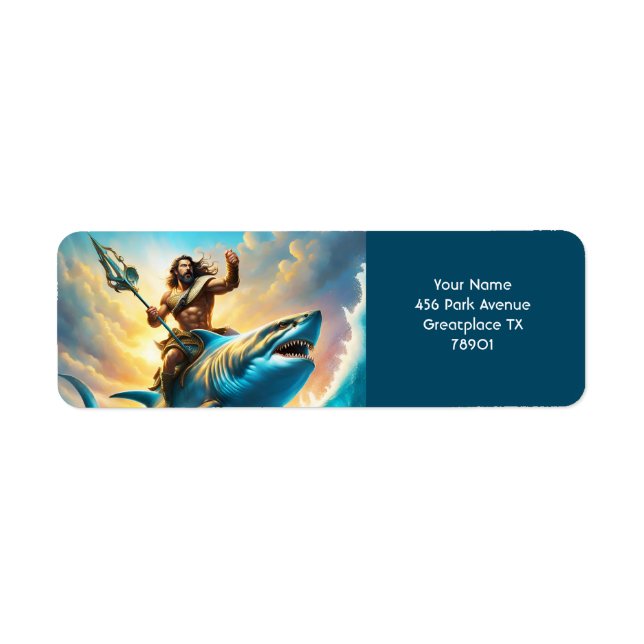 Etiqueta Fantasy Cute Vivid Greek God Shark (Frente)