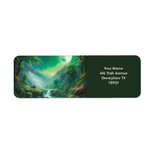Etiqueta Fantasy Cute Vivid Green Landscape Moon