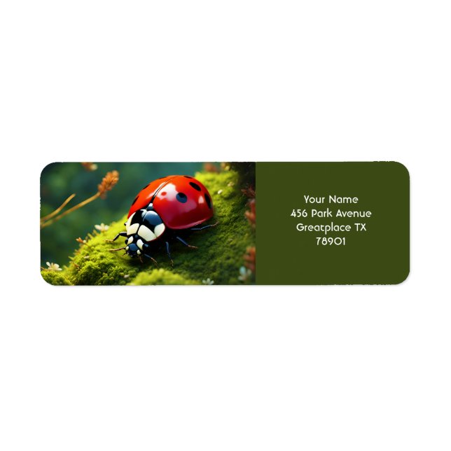 Etiqueta Fantasy Cute Vivid Ladybug Moss Summer (Frente)
