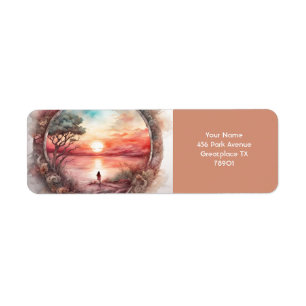 Etiqueta Fantasy Cute Vivid Sunset Watercolor Chica