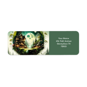 Etiqueta Fantasy Cute Vivid Tree House Moon