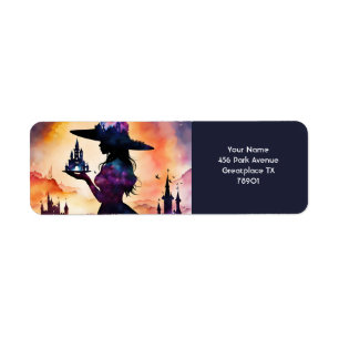 Etiqueta Fantasy Cute Vivid Witch Doble Exposición