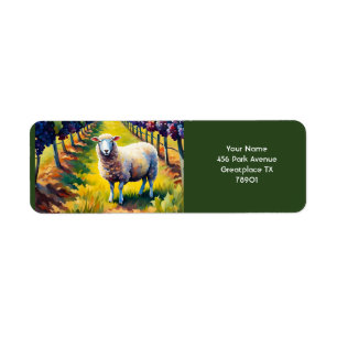 Etiqueta Fantasy Cute Vivit Sheep Vineyard Watercolor