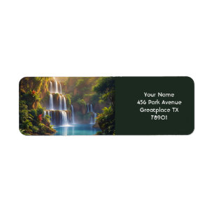 Etiqueta Fantasy Cute Waterfall Sunset Jungle