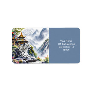 Etiqueta Fantasy Cute White Leopard Mountains