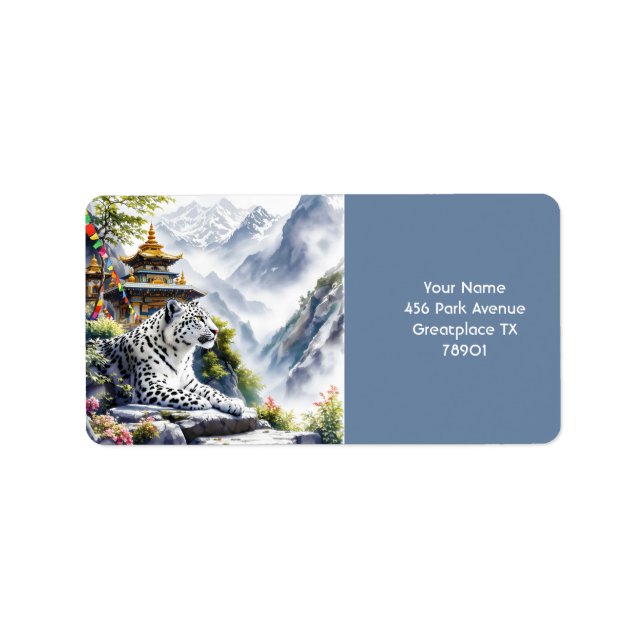 Etiqueta Fantasy Cute White Leopard Mountains (Frente)