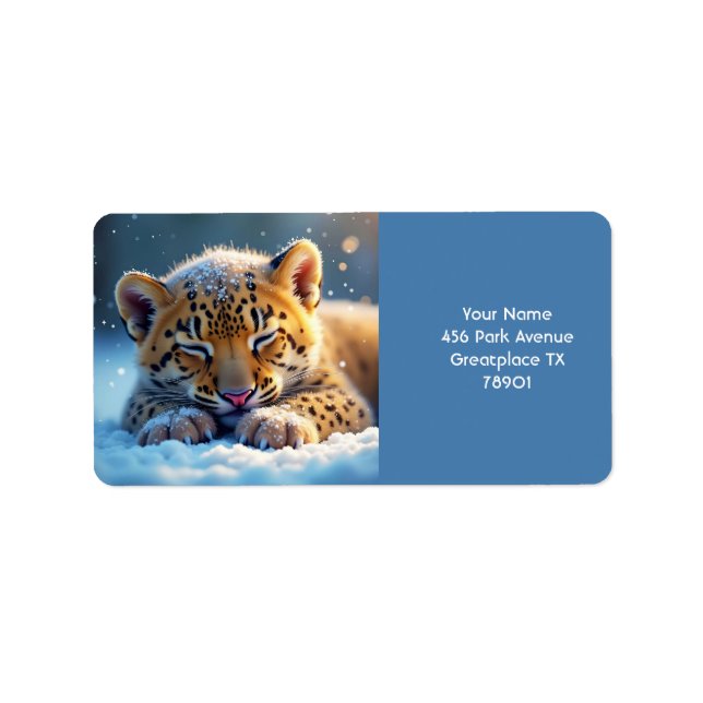 Etiqueta Fantasy Cute Winter Baby Leopard (Frente)