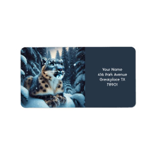 Etiqueta Fantasy Cute Winter Snow Leopard