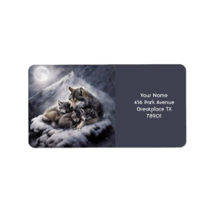 Etiqueta Fantasy Cute Wolf Family Winter