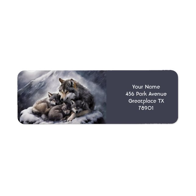 Etiqueta Fantasy Cute Wolf Family Winter (Frente)