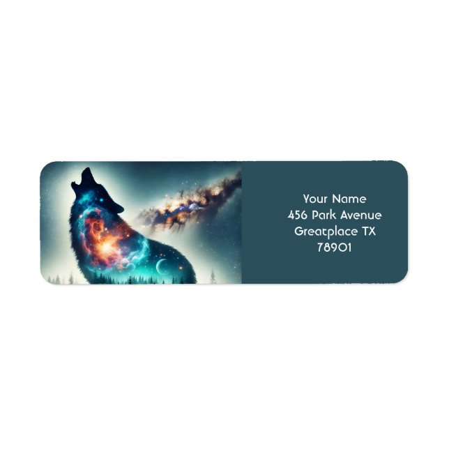 Etiqueta Fantasy Cute Wolf Forest Space (Frente)