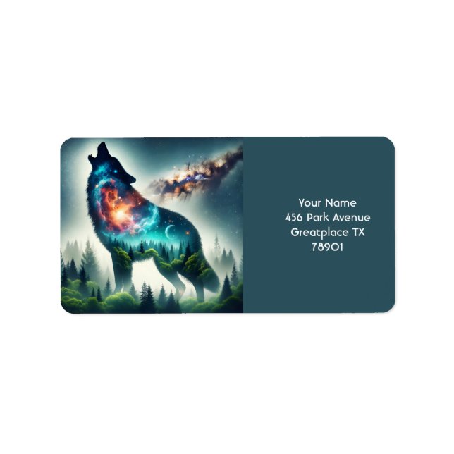 Etiqueta Fantasy Cute Wolf Forest Space (Frente)