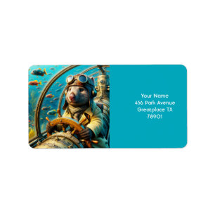 Etiqueta Fantasy Cute Wombat Pilot Subacuático