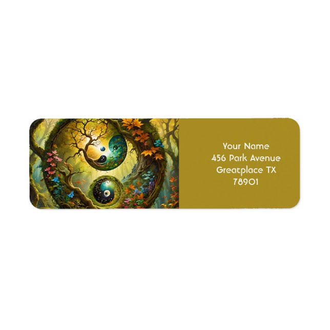 Etiqueta Fantasy Cute Yin Yang Forest (Frente)