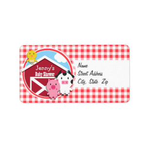 Etiqueta Farm Animals Baby Shower; Red & White Gingham