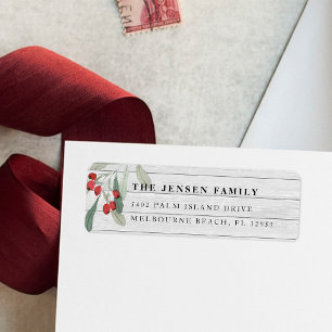 Etiqueta Farmhouse Holly   Holiday Return Address