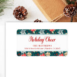 Etiqueta Farmhouse Poinsettia Teal Rustic Holiday Cheer<br><div class="desc">From the Farmhouse Poinsettia Christmas & Holiday Collection: Farmhouse Poinsettia White Rustic Holiday Cheer Address Label, with Beautiful Typography Font "Holiday Cheer" Holiday Greeting, and Personalized Family Name and address. Easily customize text for this pretty Christmas label Template. In 4 different colorway options, this option features a dark teal green...</div>