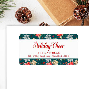 Etiqueta Farmhouse Poinsettia Teal Rustic Holiday Cheer