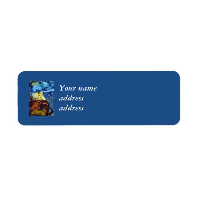 Etiqueta Faro De Roca Dividida De Noche (Frente)