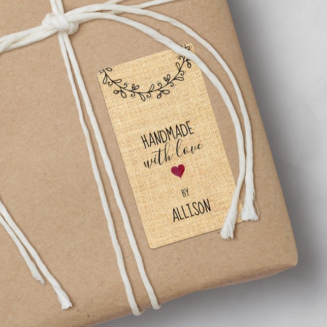 Etiqueta Faux Fabric personalizado look Handmade Love Heart (Subido por el creador)