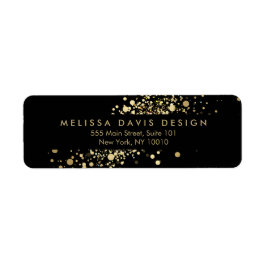 Etiqueta Faux Gold Confetti en Black Modern Address Label