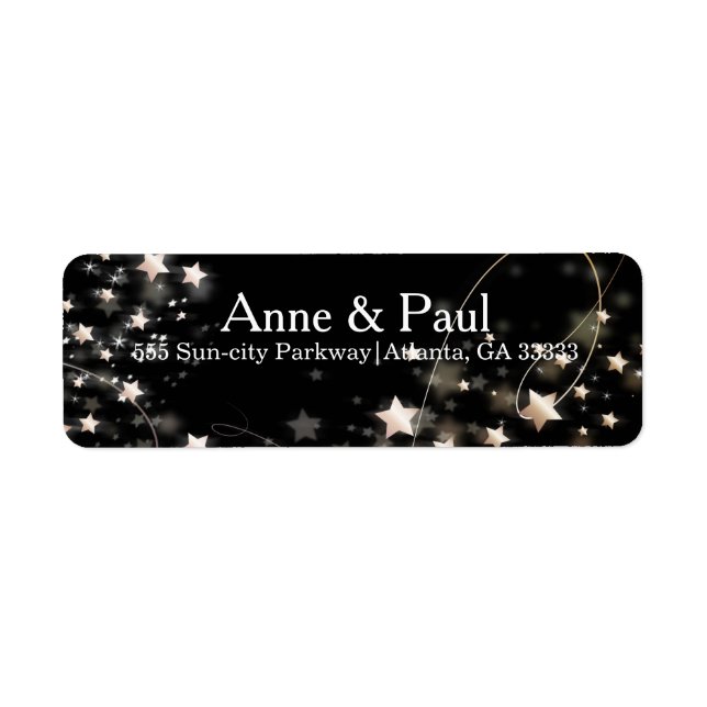 Etiqueta Faux Gold Confetti Stars on Black Modern (Frente)