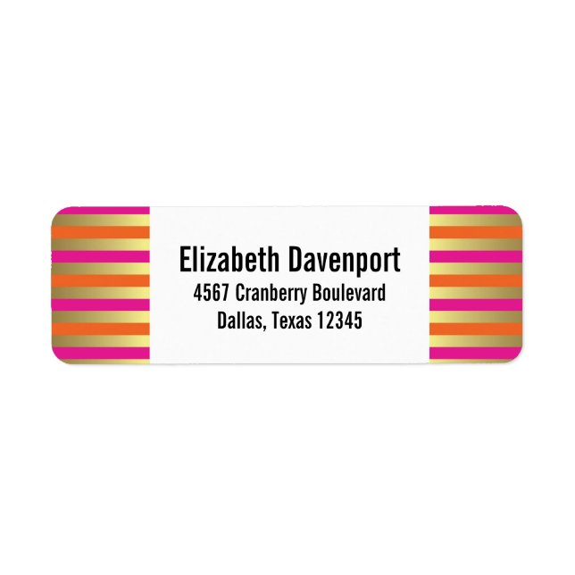 Etiqueta Faux Gold, Pink and Naranja Strike Pattern (Frente)