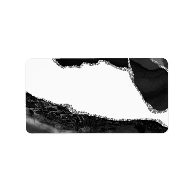 Etiqueta Faux Marble Agate Black White Trendy Moderne Stone (Frente)