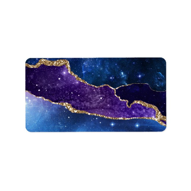 Etiqueta Faux Marbled Agate Stone Galaxy Sparkly Shining (Frente)