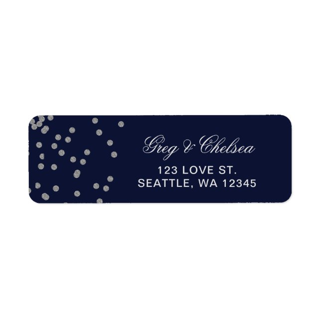 Etiqueta FAUX Purpurina confetti navy boda de plata (Frente)