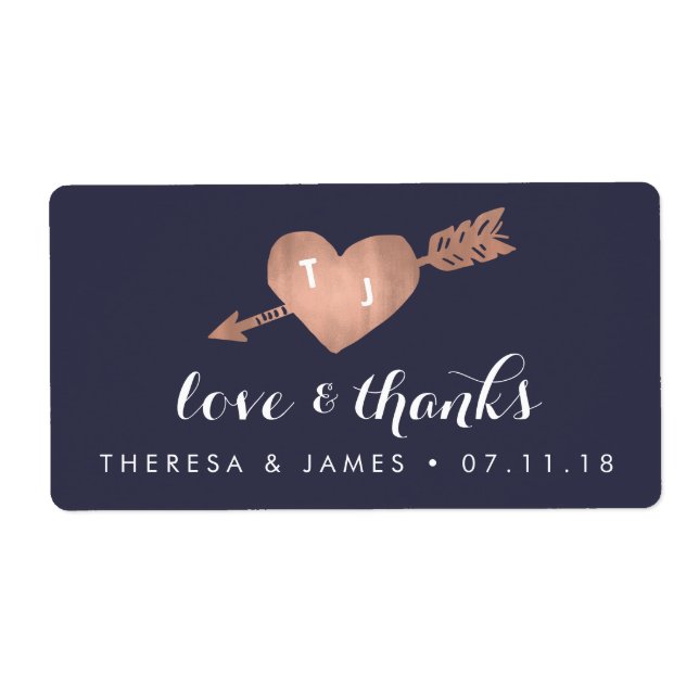 Etiqueta Faux Rosa Gold & Navy Wedding Favor Labels (Frente)