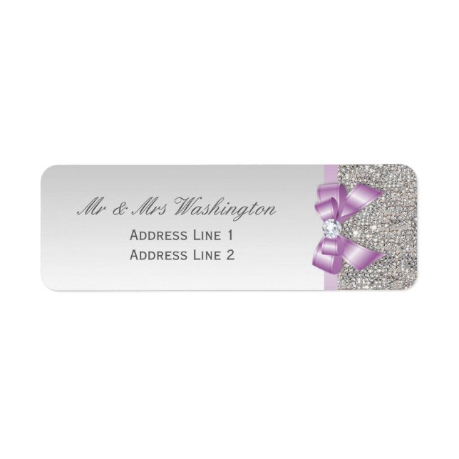 Etiqueta Faux Silver Secuencia Lilac Bow y Diamond (Frente)