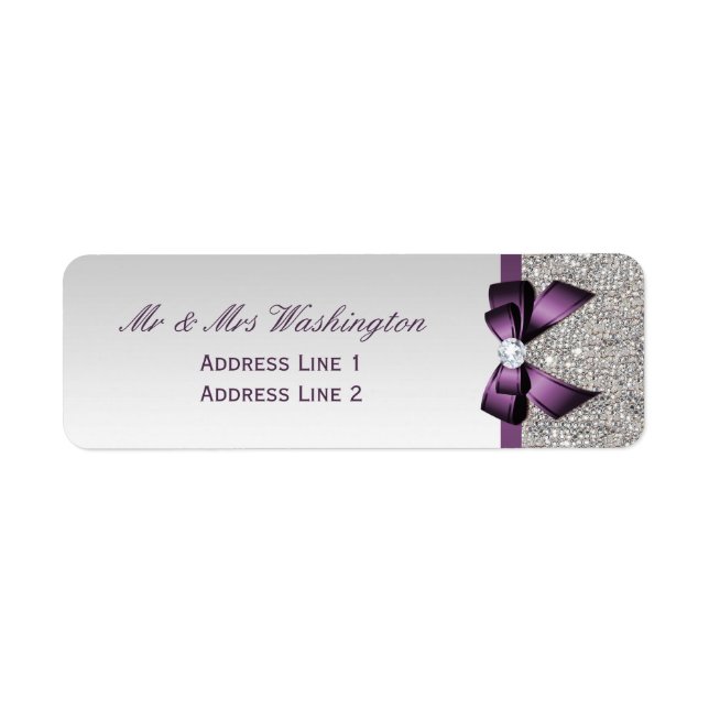 Etiqueta Faux Silver Secuencia Purple Bow y Diamond (Frente)