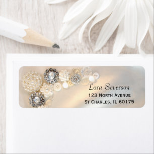 Etiqueta Faux White Pearls Los Botones De Diamante Direcció