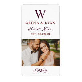 Etiqueta Favor de boda de vino rojo oscuro monograma rústic