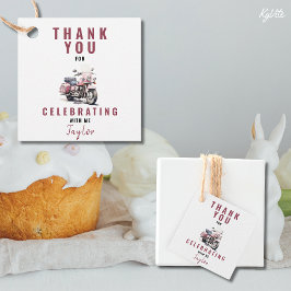 Etiqueta Favor De Moto Rosada cuadrada