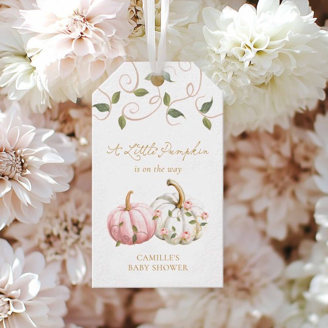 Etiqueta favorita Baby Shower de calabaza rosa (Baby Girl Fall Baby Shower Favor Tag)