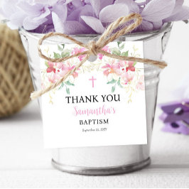 Etiqueta favorita del bautismo Chica floral rosa