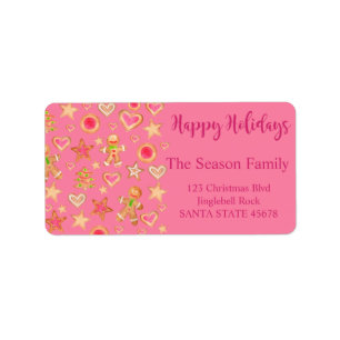 Etiqueta Felices fiestas acuarela galletas de pan de jengib