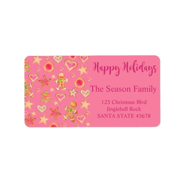 Etiqueta Felices fiestas acuarela galletas de pan de jengib (Frente)